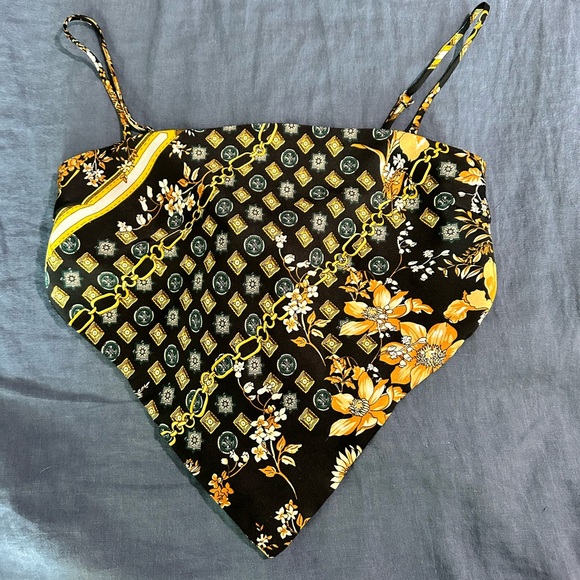 Princess Polly Floral Black Gold‎ Satin Scarf Top Cropped Tank Size 2 NWOT - Picture 7 of 9